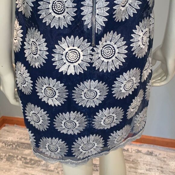 Betsey Johnson Sheer Layered Floral Crochet A-Line Dress Navy Size - Picture 13 of 16